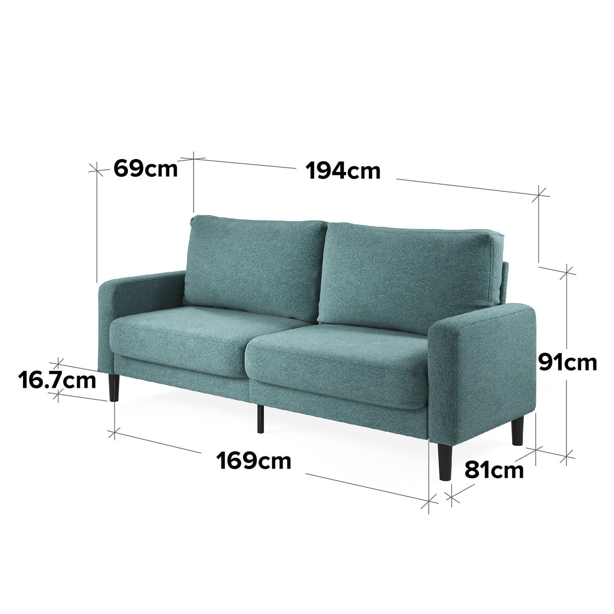 ZINUS - Sofá Colton Zinus 3 cuerpos verde