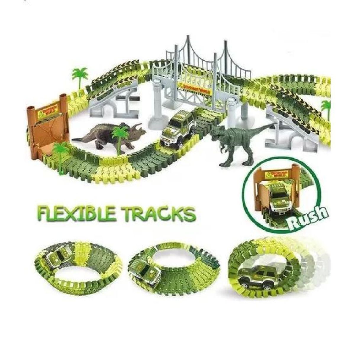 GENERICO - Pista De Autos 142 Piezas Autopista Flexible Dinosaurio