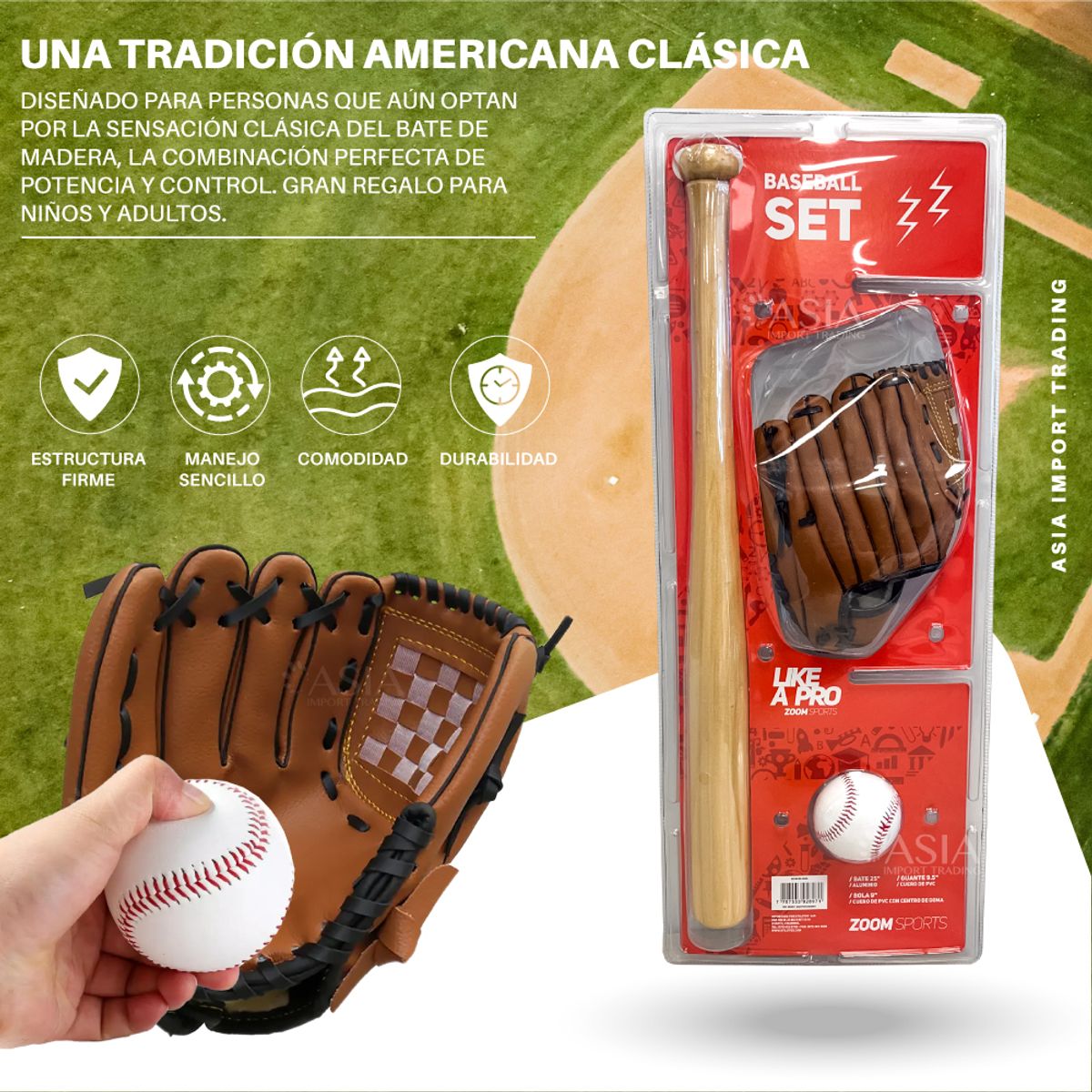 PWRFITNESS - Set de Baseball Bate Madera