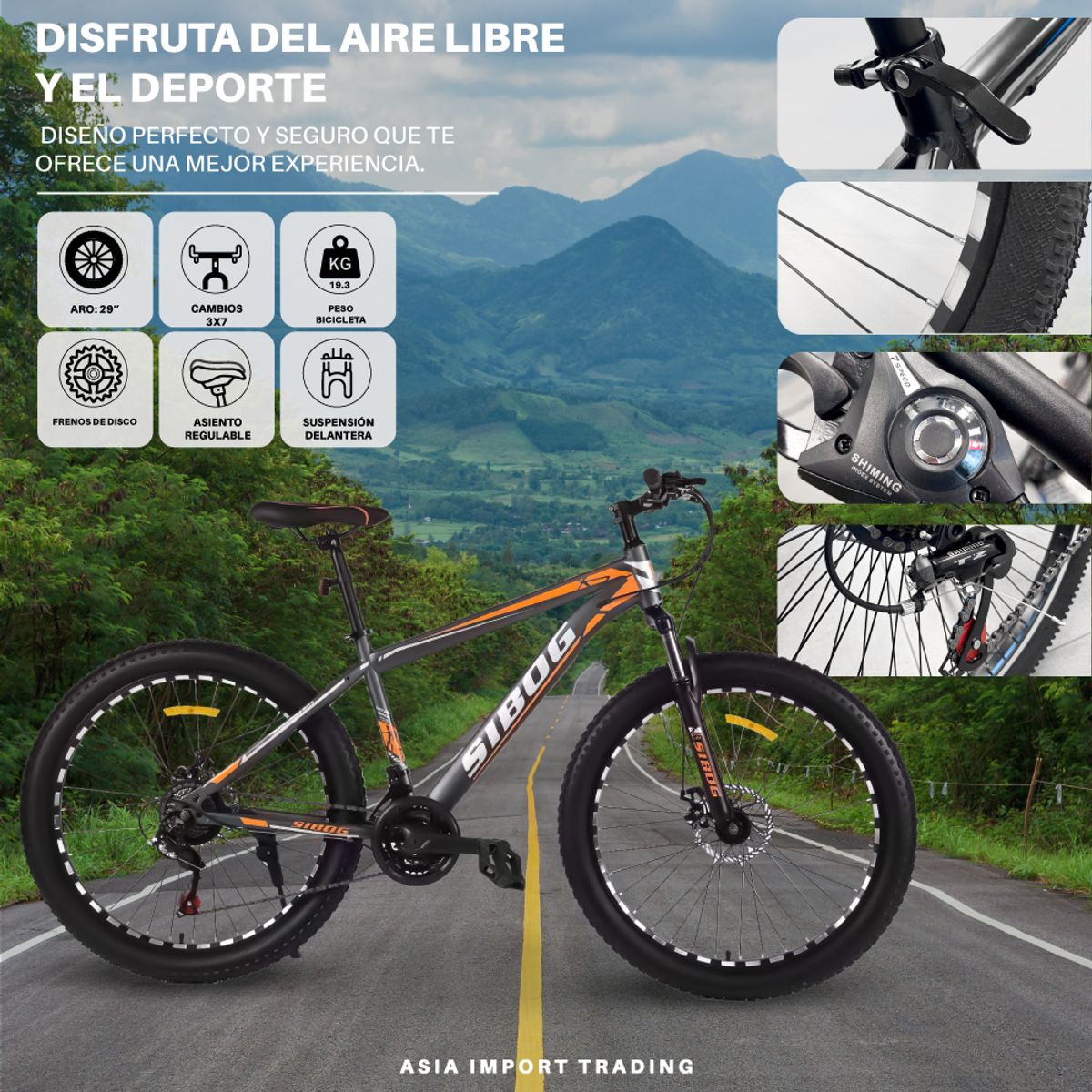 SIBOG - Bicicleta Mountain Bike Aro 29 Naranja