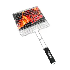 HOME & DESING - Rejilla Parrillera Doble con Mango Antideslizante