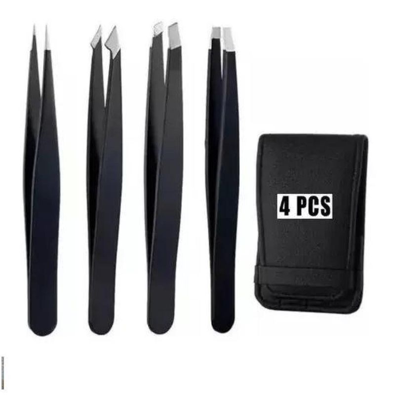 GENERICO - Set 4 Pinzas Cejas Depilación Antiestáticas De Acero Inox