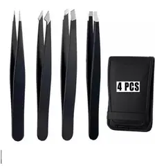 GENERICO - Set 4 Pinzas Cejas Depilación Antiestáticas De Acero Inox