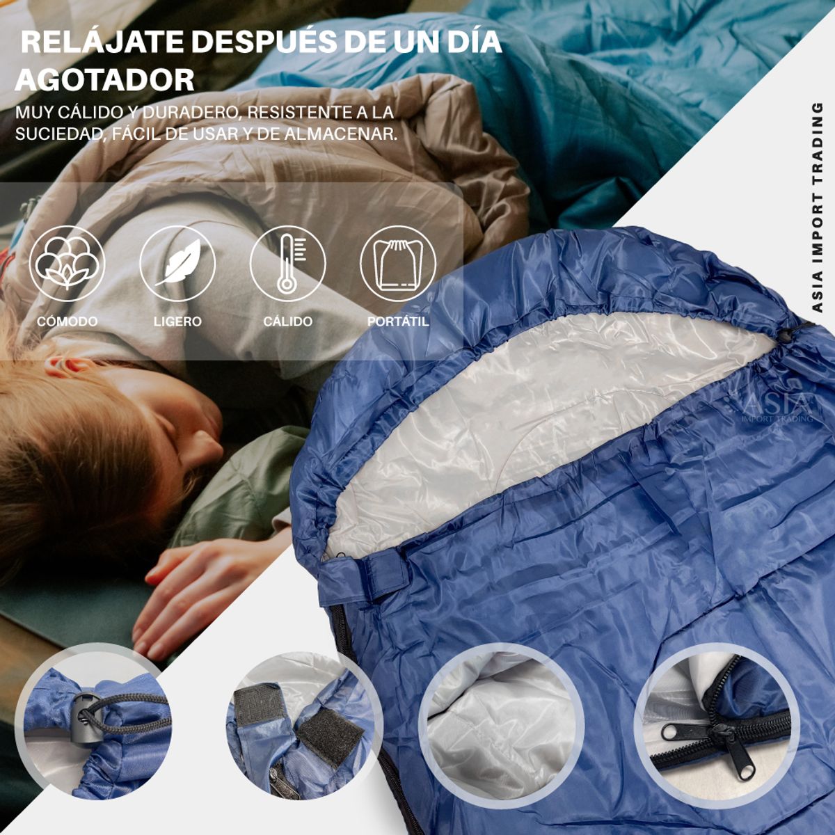 PWRFITNESS - Saco de Dormir Expandible 2 en 1 Azul Marino 148x202 cm