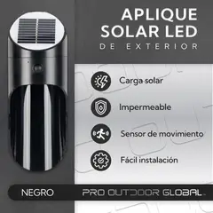 PRO OUTDOOR - Aplique Led Solar Para Exterior Negro