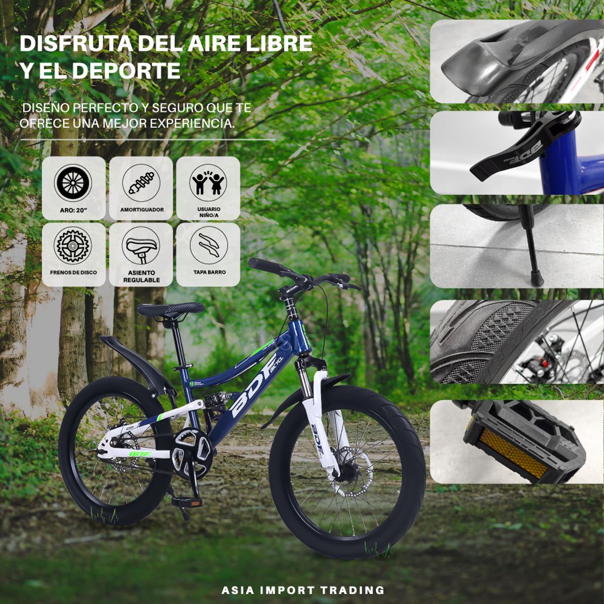 SIBOG - Bicicleta MTB Aro 20 Azul Doble Suspension