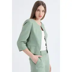 LIOLA - Chaqueta Entallada Lino Algodón, Verde
