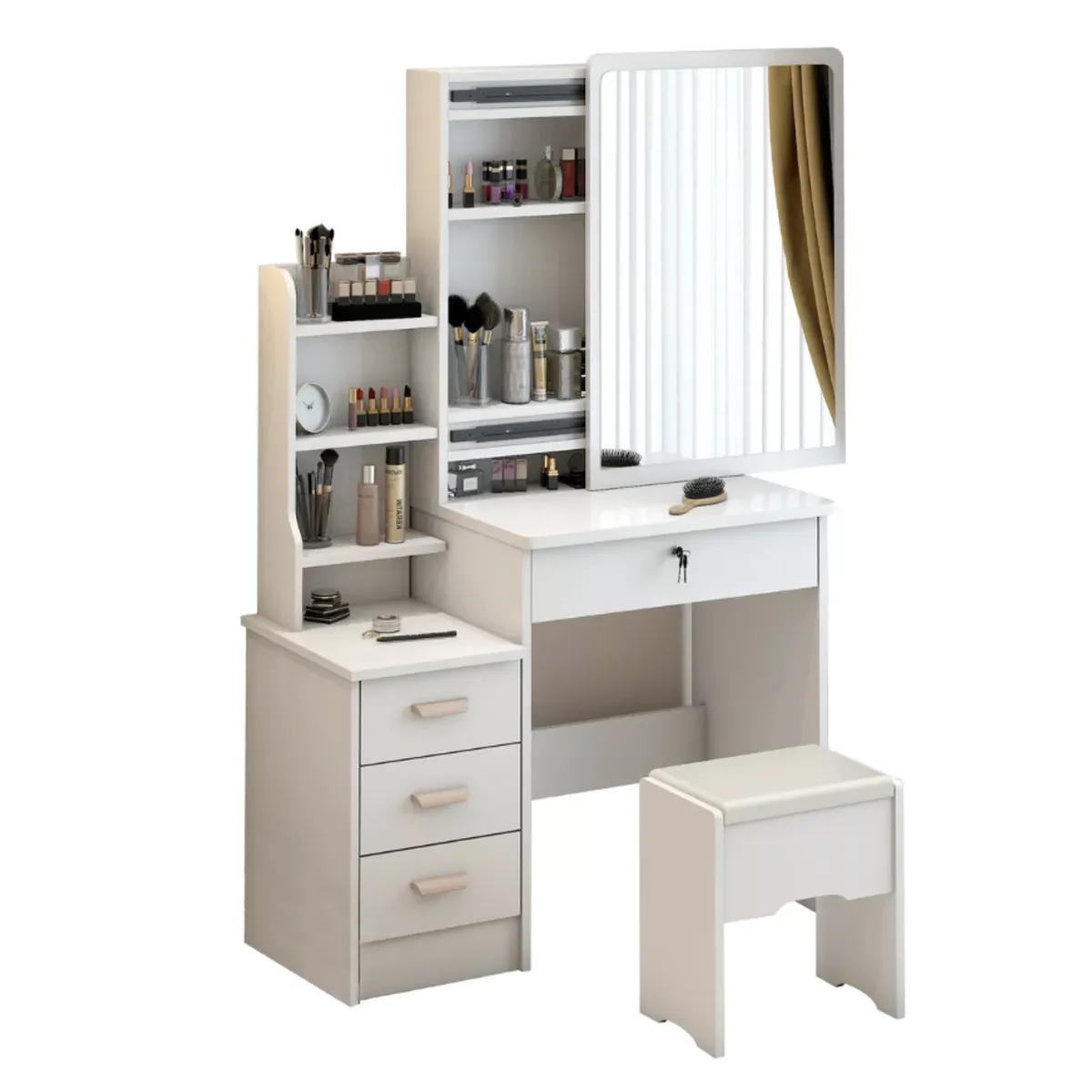 HOMER DESIGN - Tocador XL Con Espejo Movible 100 de ANCHOx40x131cm Con Taburete