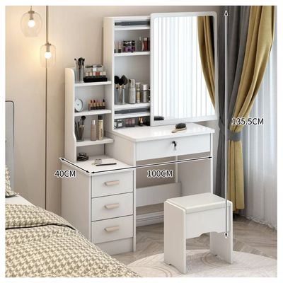 Imagen 2 del producto Tocador XL Con Espejo Movible 100 de ANCHOx40x131cm Con Taburete