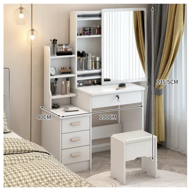 HOMER DESIGN - Tocador XL Con Espejo Movible 100 de ANCHOx40x131cm Con Taburete