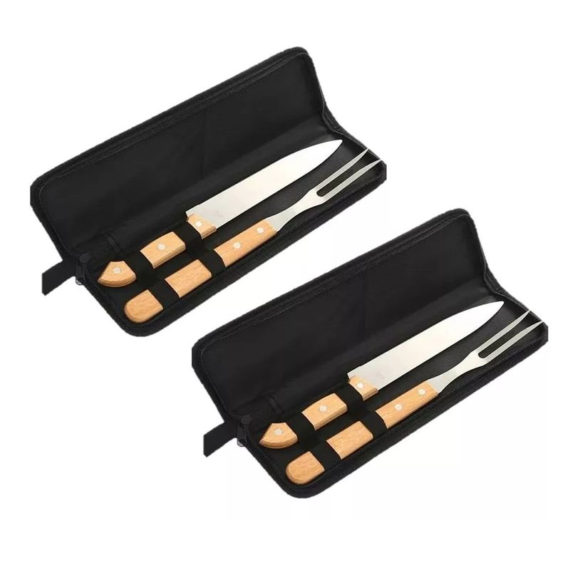 GENERICO - Pack2 Set Parrillero Para Asado Cuchillo + Tenedor + Estuche