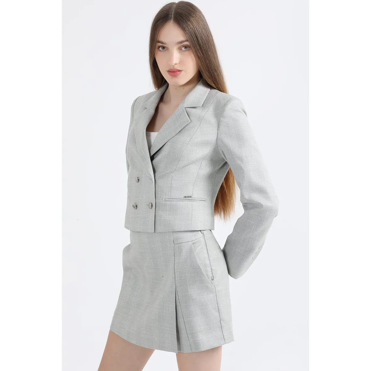 LIOLA - Falda Pantalón Mini Principe De Gales Verde/Perla Liola