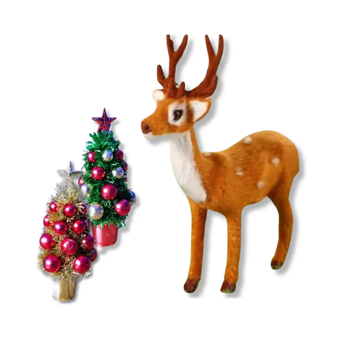 GENERICO - Pack Reno De Alce de 20cm Con 08 Árboles Navideños