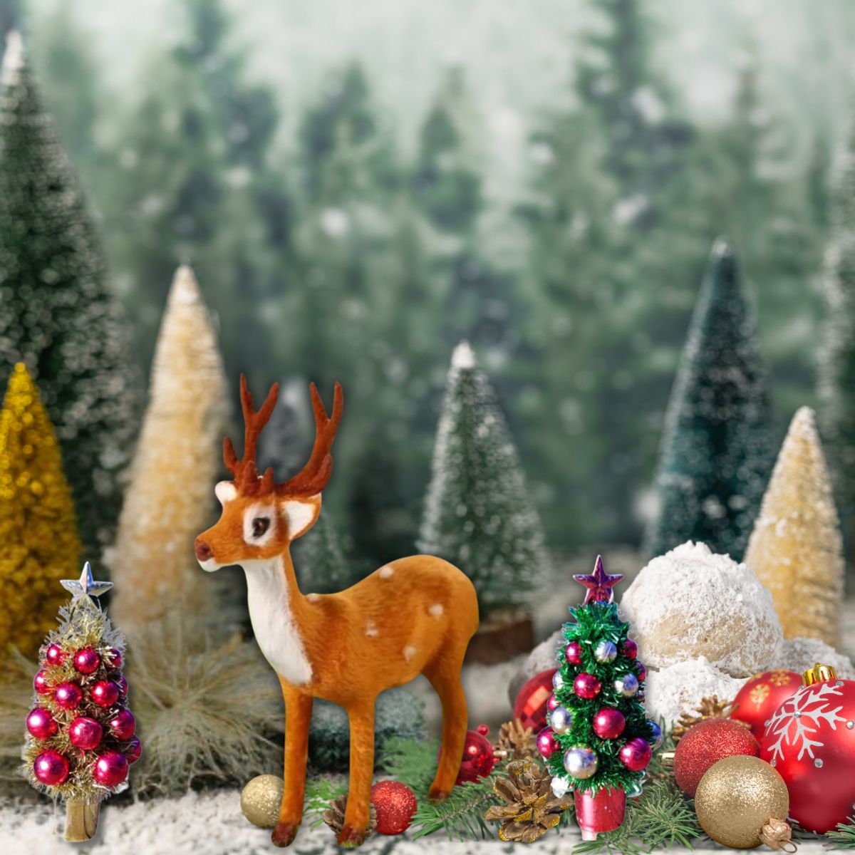 GENERICO - Pack Reno De Alce de 20cm Con 08 Árboles Navideños