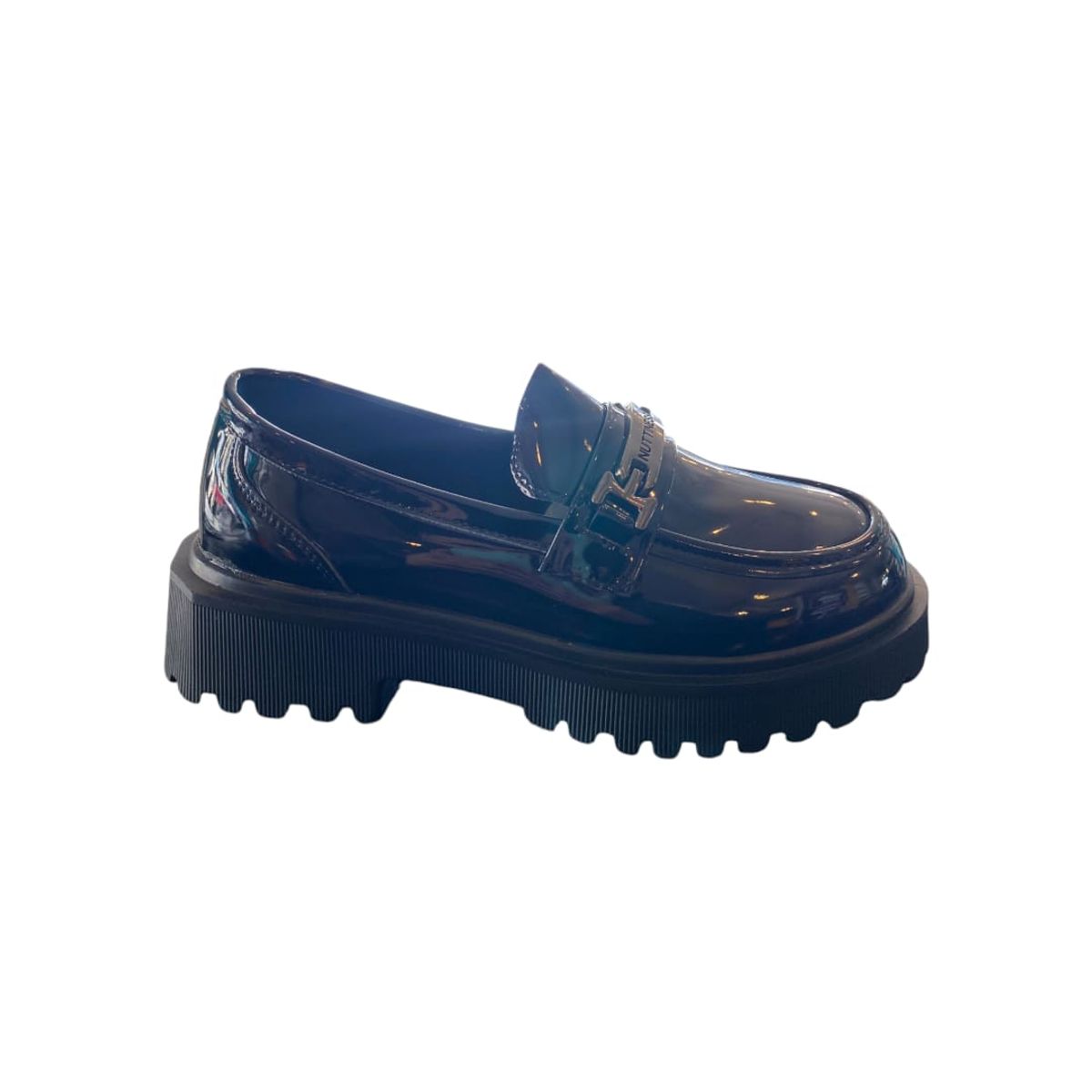 GENERICO - Mocasín Negro Plataforma Charol Mujer