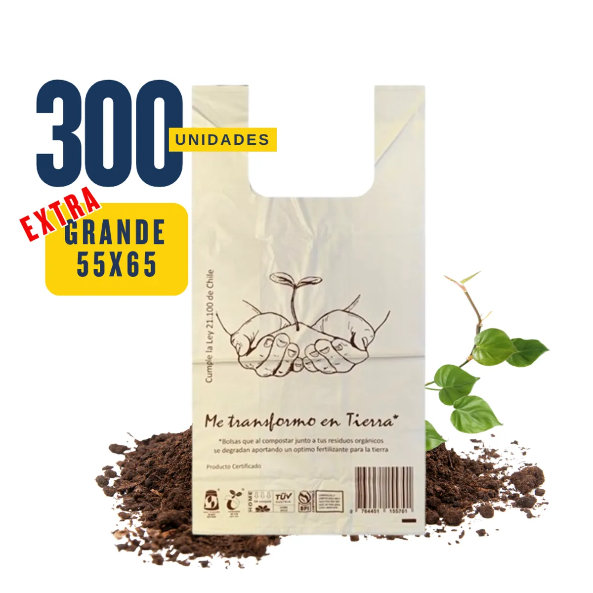 GENERICO - Bolsa Camiseta - Biodegradable & Compostable - 55x65 - 300 unidades