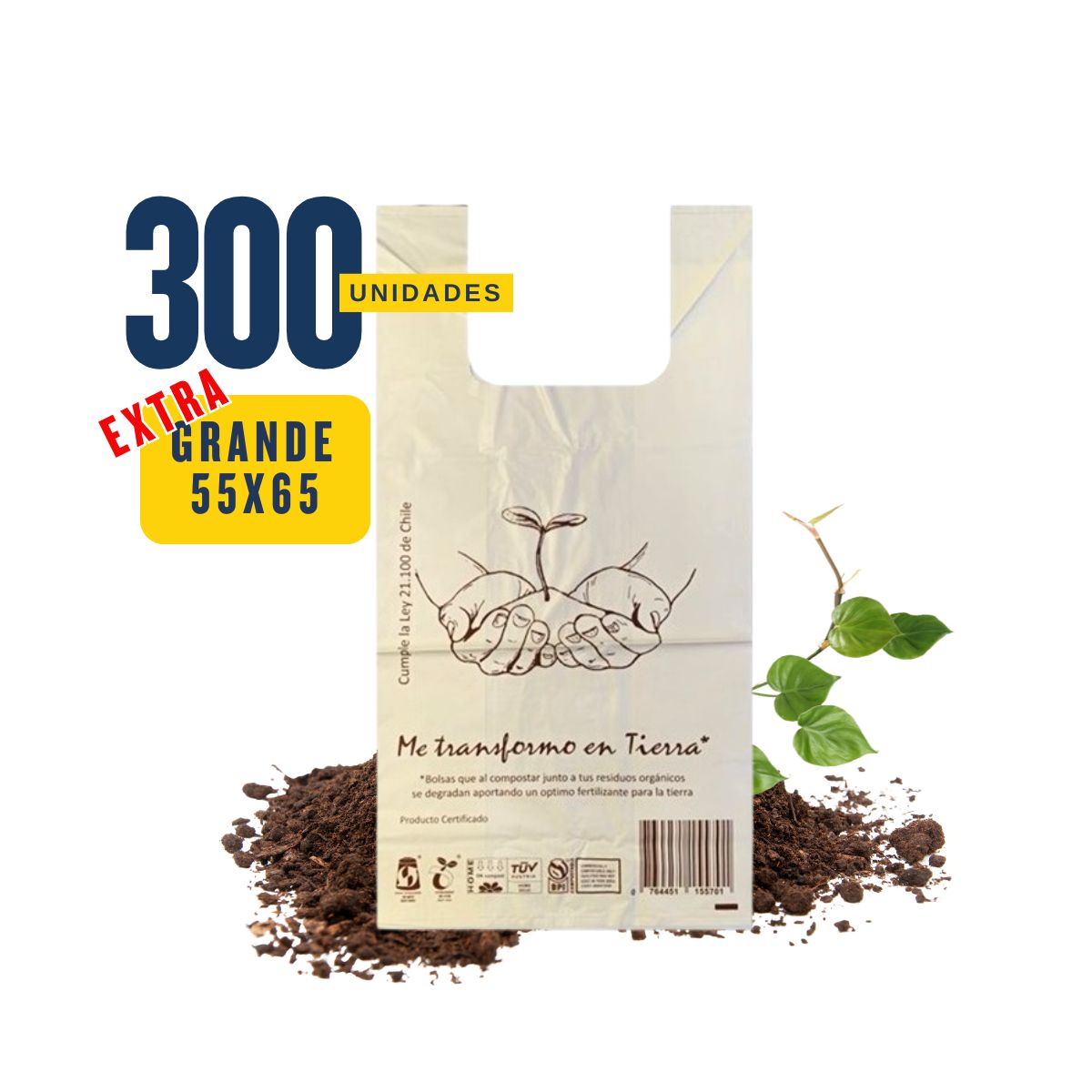 GENERICO - Bolsa Camiseta - Biodegradable & Compostable - 55x65 - 300 unidades