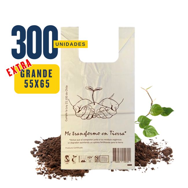 GENERICO - Bolsa Camiseta - Biodegradable & Compostable - 55x65 - 300 unidades