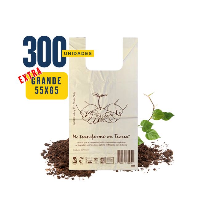 GENERICO - Bolsa Camiseta - Biodegradable & Compostable - 55x65 - 300 unidades
