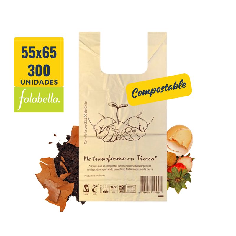 GENERICO - Bolsa Camiseta - Biodegradable & Compostable - 55x65 - 300 unidades