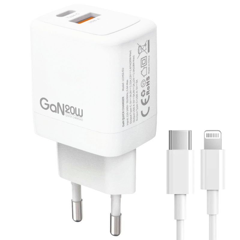 LENYES - Cargador Telefono Puerto Usb 3.0 PD 20W Compatible En iPhone