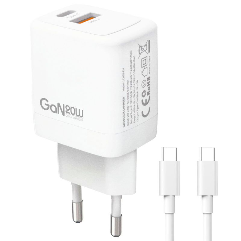 LENYES - Cargador Telefono Puerto Usb 18W PD 20W Con Cable Usb Type C