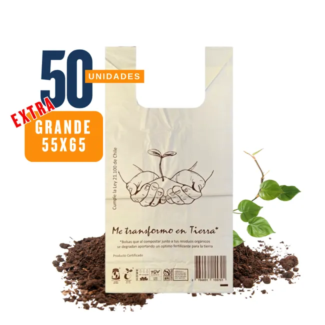 GENERICO - Bolsa Camiseta - Biodegradable & Compostable - 55x65 - 50 unidades