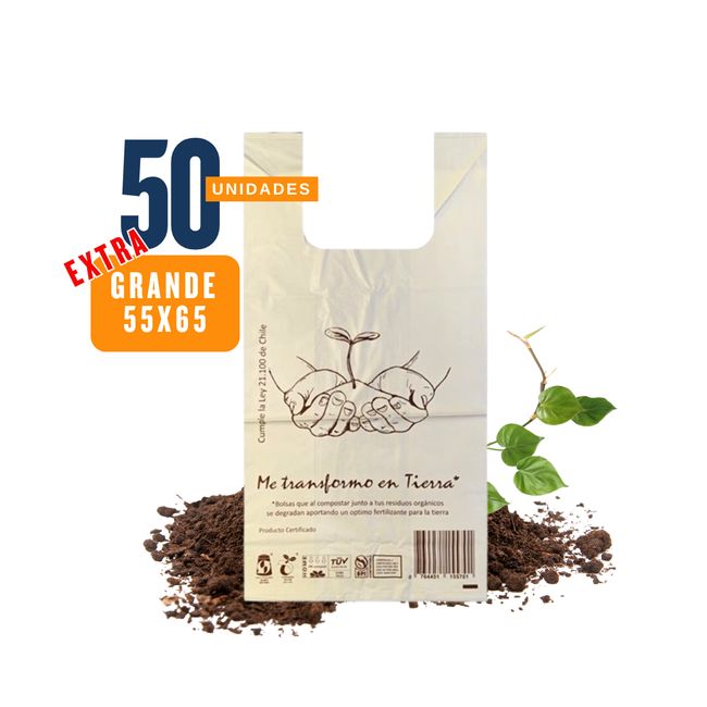 GENERICO - Bolsa Camiseta - Biodegradable & Compostable - 55x65 - 50 unidades