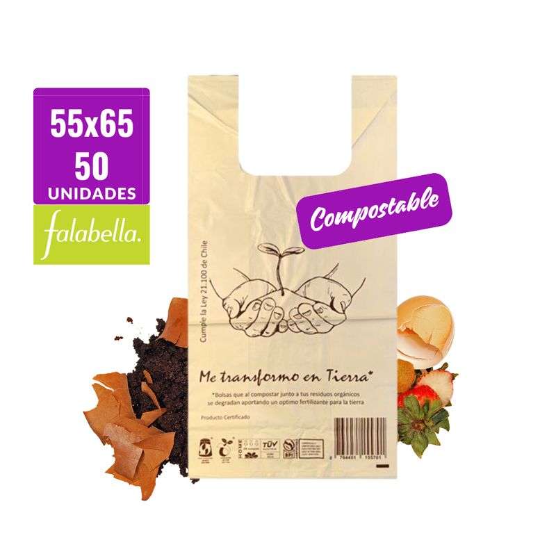 GENERICO - Bolsa Camiseta - Biodegradable & Compostable - 55x65 - 50 unidades