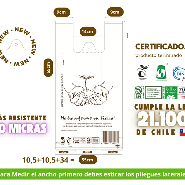 GENERICO - Bolsa Camiseta - Biodegradable & Compostable - 55x65 - 50 unidades