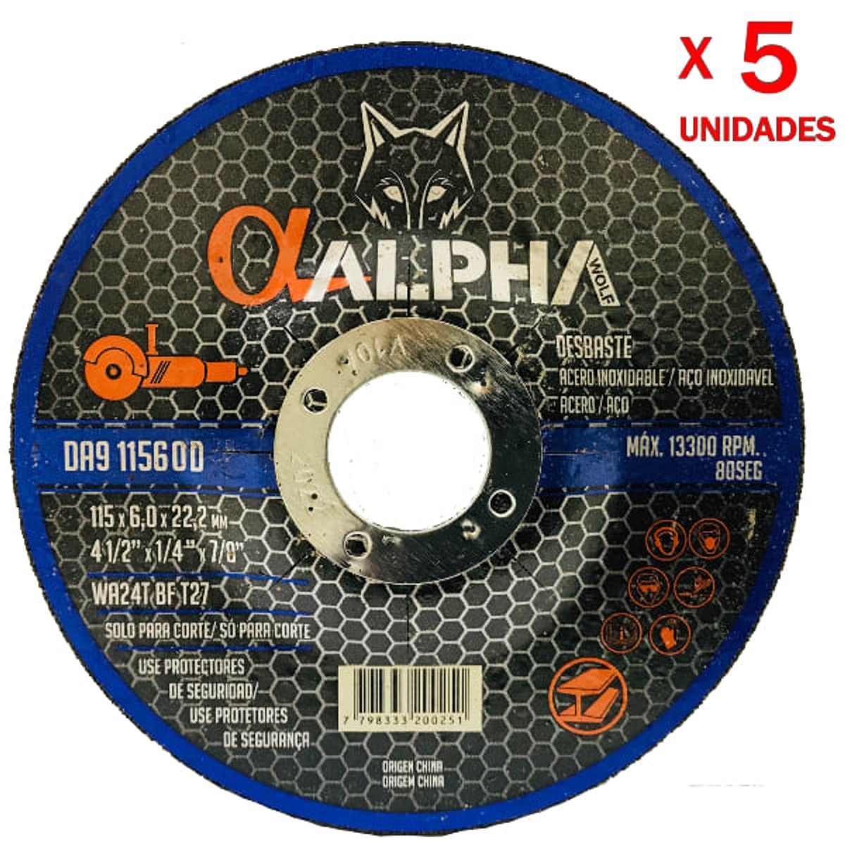 ALPHA PRO - Disco de Desbaste 4 1-2 X 6mm 5und Alpha Pro