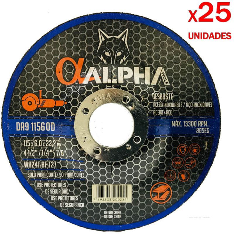 ALPHA PRO - Disco de Desbaste 4 1-2 X 6mm 25und Alpha Pro