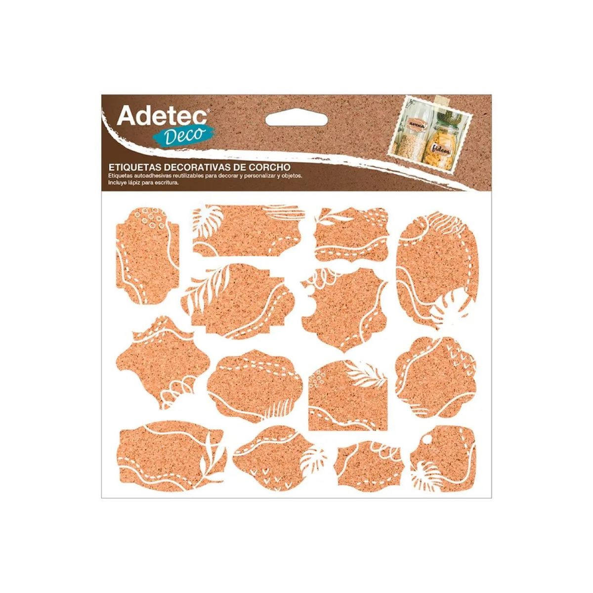 ADETEC - 16 Etiquetas Decorativa Diseño Corcho Con Lapíz Adetec