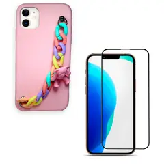 JOIGO - Carcasa iPhone 12 / 12 Pro Goma Con Sujetador + Lamina Rosa