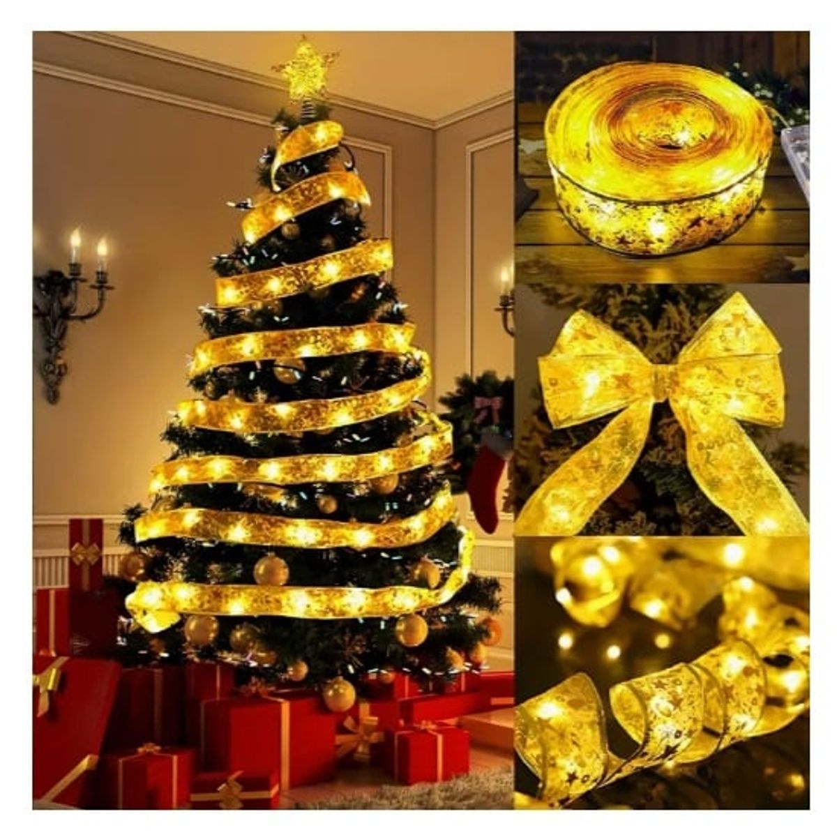 GENERICO - Cinta Led Calidas 5 Metros Dorada Luces Pila A A Navidad