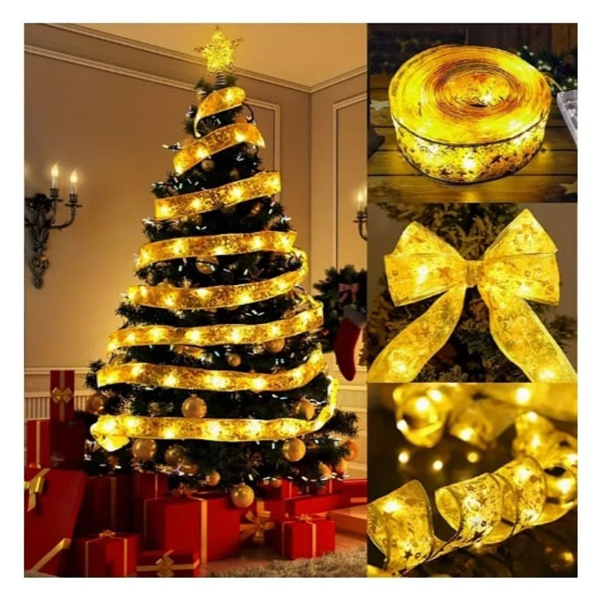 GENERICO - Cinta Led Calidas 5 Metros Dorada Luces Pila A A Navidad