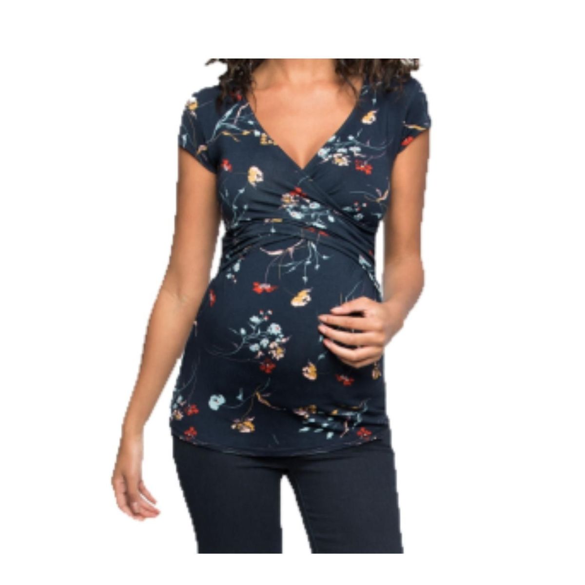 KIVARA - Polera Lactancia Maternidad Manga Corta Dani Floreada Azul