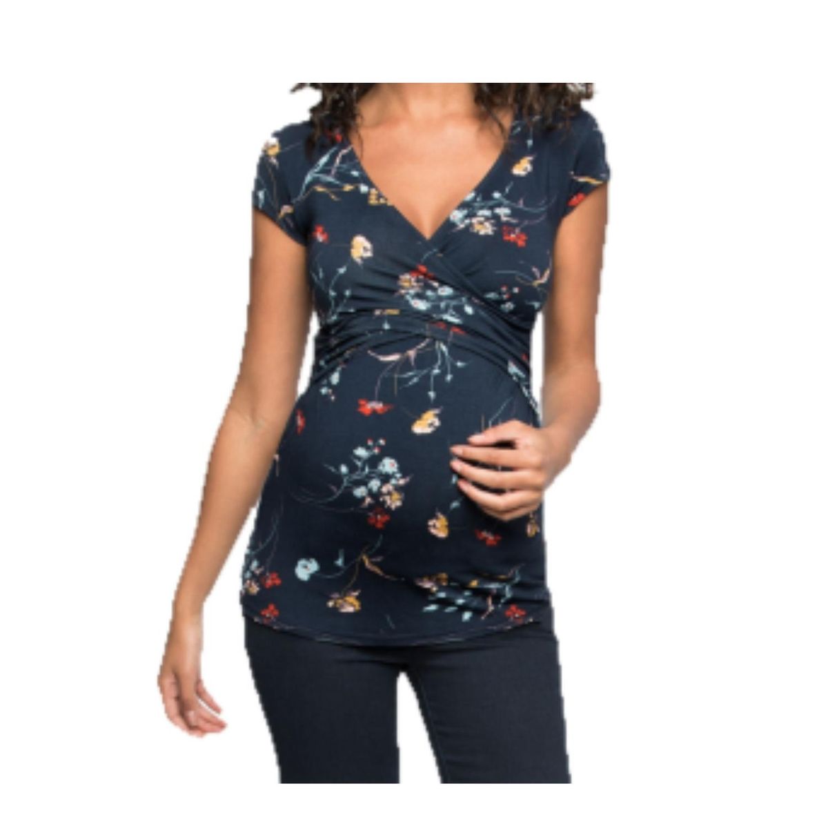 KIVARA - Polera Lactancia Maternidad Manga Corta Dani Floreada Azul