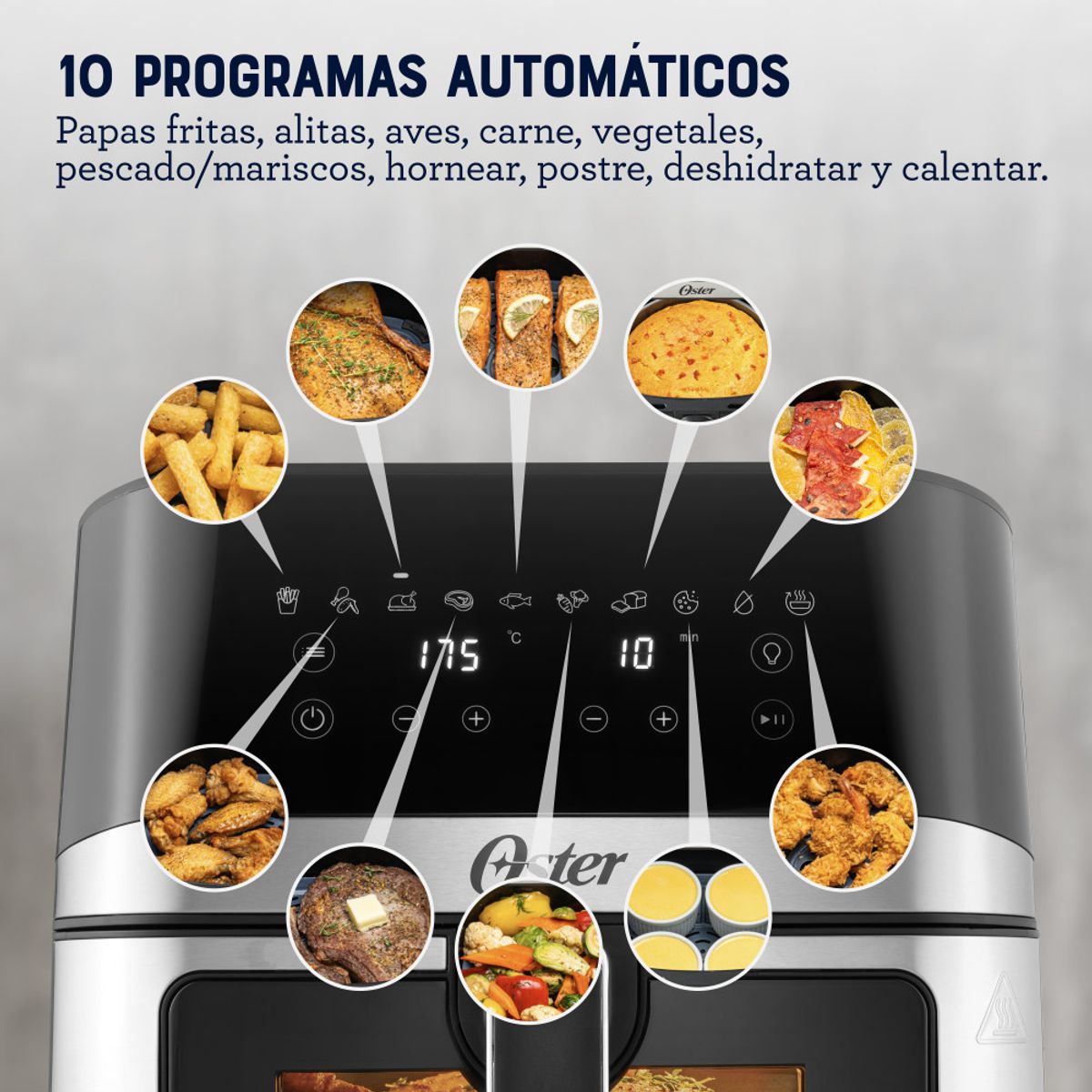 OSTER - Freidora de Aire Digital 7.5L Oster 10 Programas CKSTAF75WDSSDF