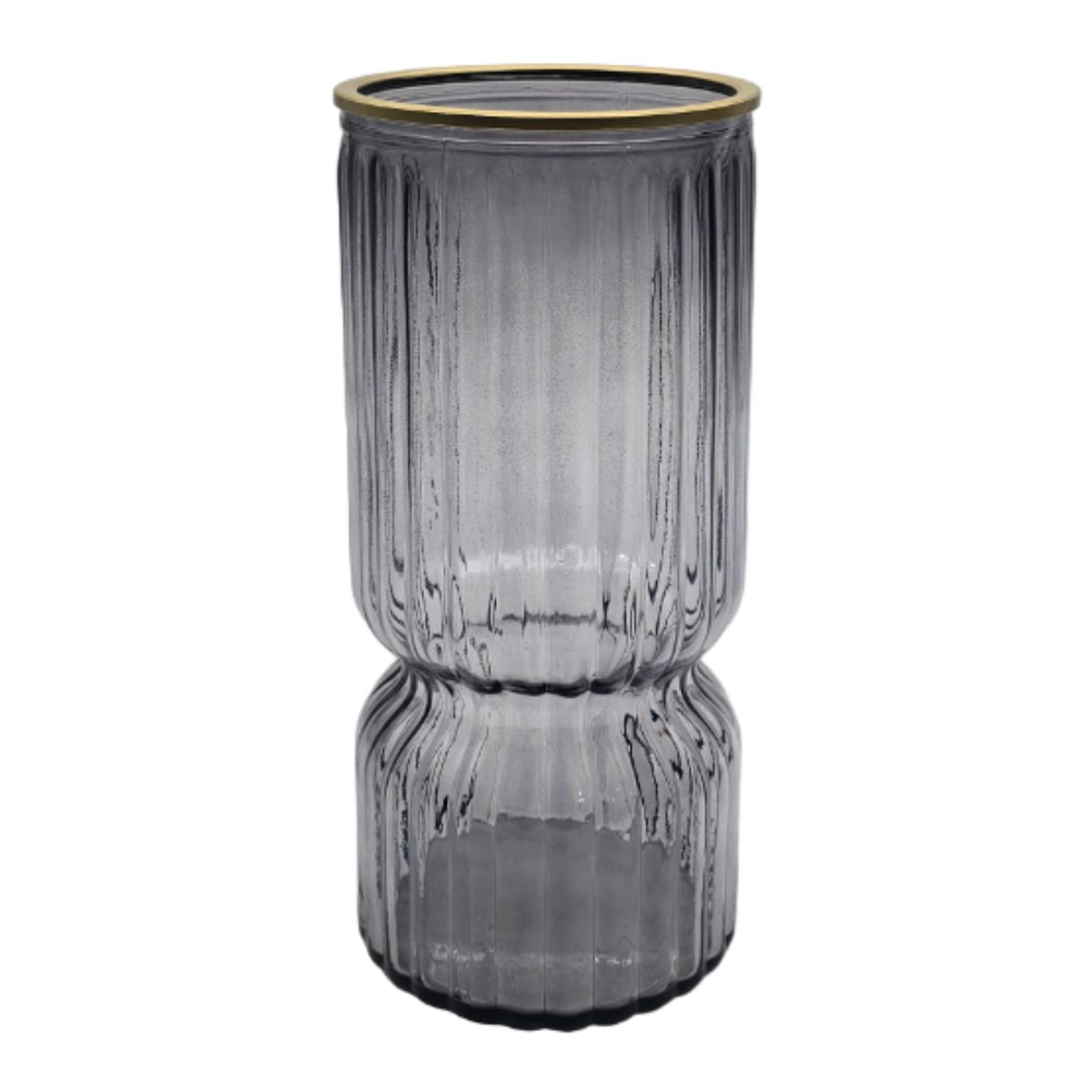 GENERICO - Florero Decorativo De Vidrio Con Diseño Borde Dorado Gris