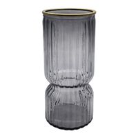 Florero Decorativo De Vidrio Con Diseño Borde Dorado Gris