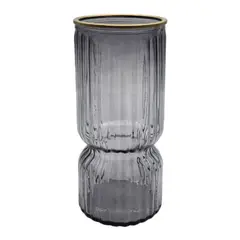 GENERICO - Florero Decorativo De Vidrio Con Diseño Borde Dorado Gris