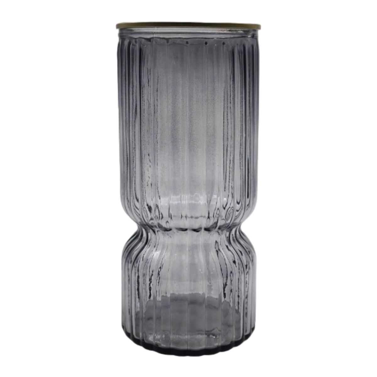 GENERICO - Florero Decorativo De Vidrio Con Diseño Borde Dorado Gris