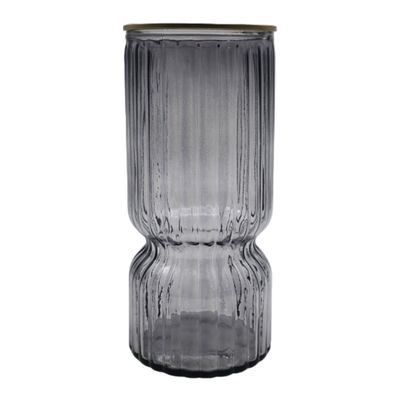 Imagen 2 del producto Florero Decorativo De Vidrio Con Diseño Borde Dorado Gris