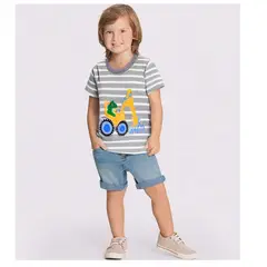 JUMP KIDS - Polera Niño Algodón Manga Corta Rayas Blancas