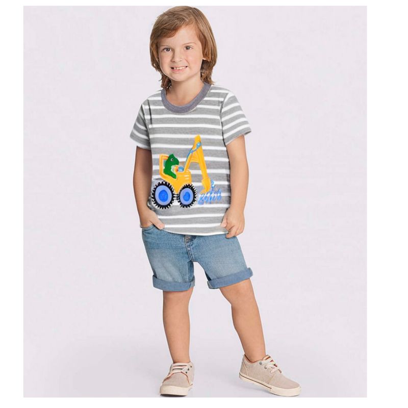 JUMP KIDS - Polera Niño Algodón Manga Corta Jump Kids Rayas Blancas