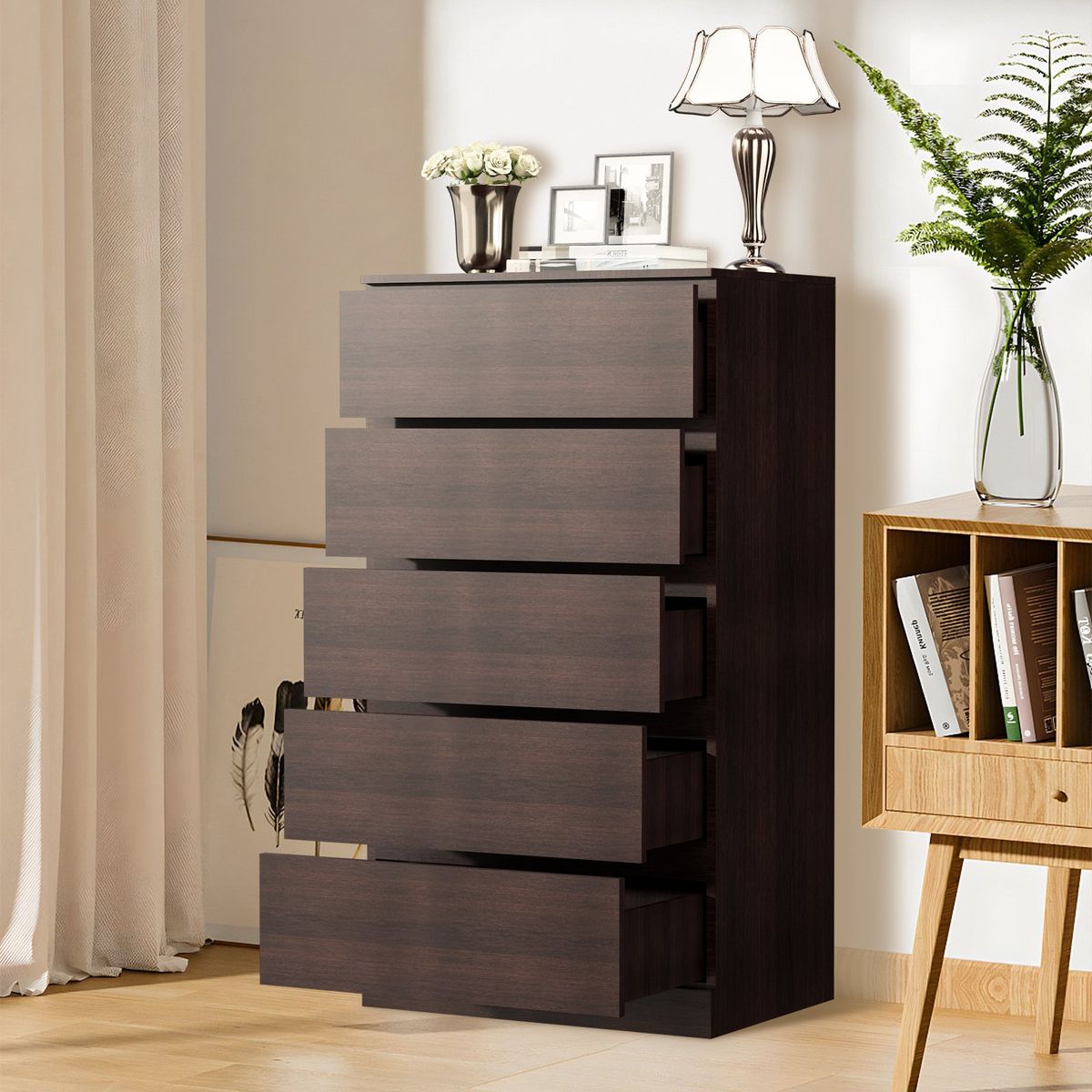 AIZO - Cómoda 5 cajones AIZO Organizador Sencillez Moderna nogal 109x41x60cm