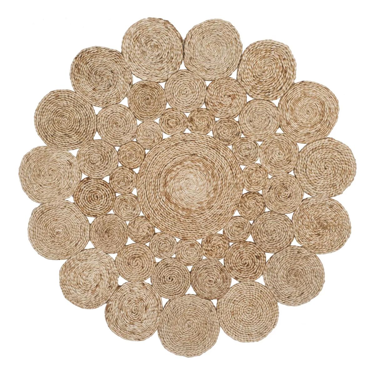 GENERICO - Alfombra Redonda De Yute Todo Circulos Color Natural