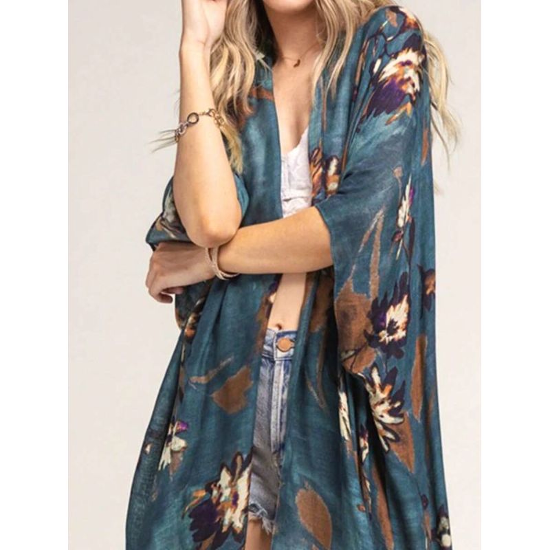 MOSS ROSE - Estampado floral bohemio para mujer Cover up beachwear coverup