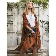 MOSS ROSE - Estampado floral bohemio para mujer Cover up beachwear coverup